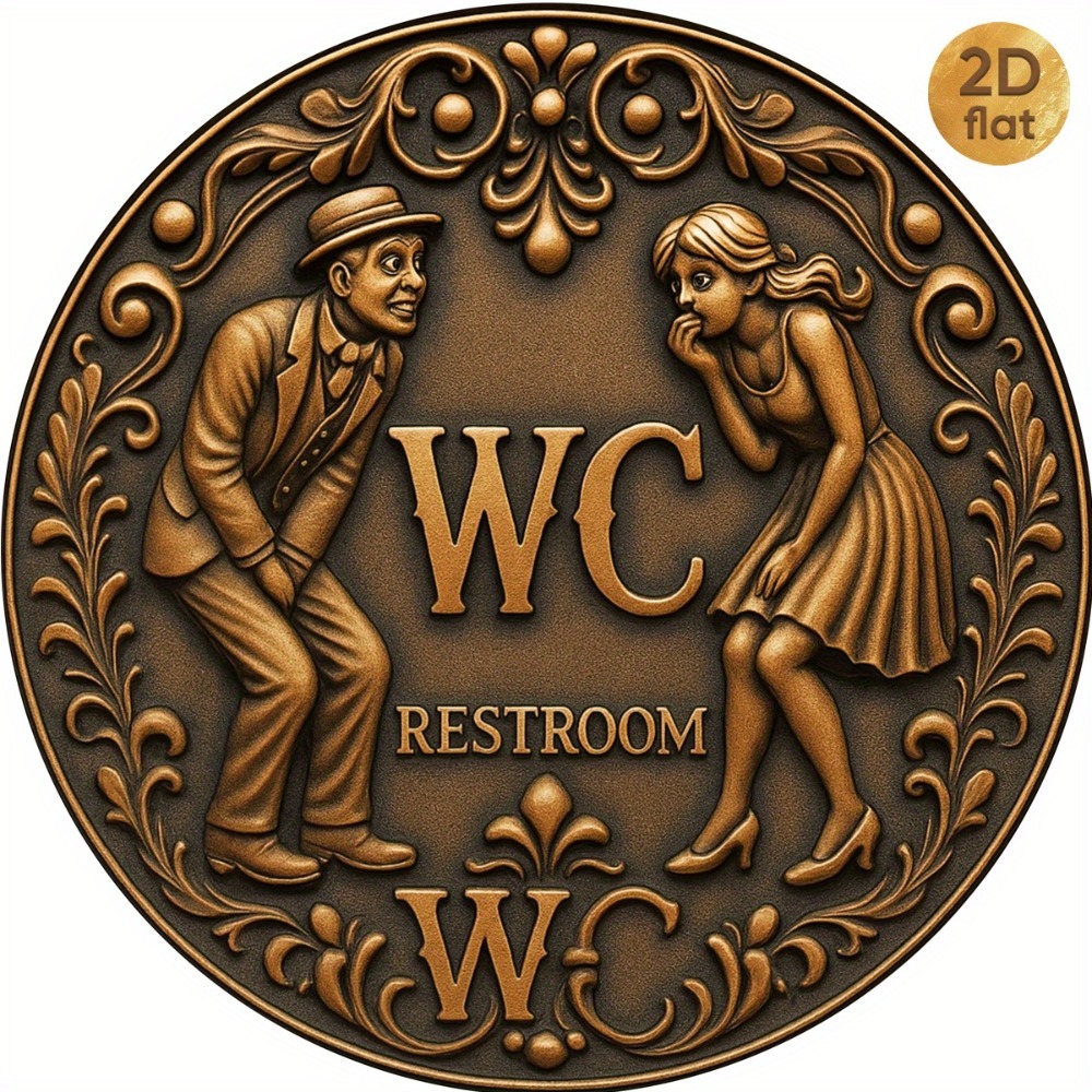 Embroidery Water - ヴィンテージ「WCトイレ」ラウンドアイアンサイン、エレガントなカップルアート、バスルームバーの装飾、簡単に掛けられます。