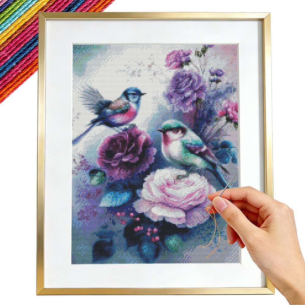 Embroidery Guide Paper - 11CT クロスステッチローズフラワープリントキット刺繍鳥花ガイド初心者のための針仕事プリントキャンバス家の装飾
