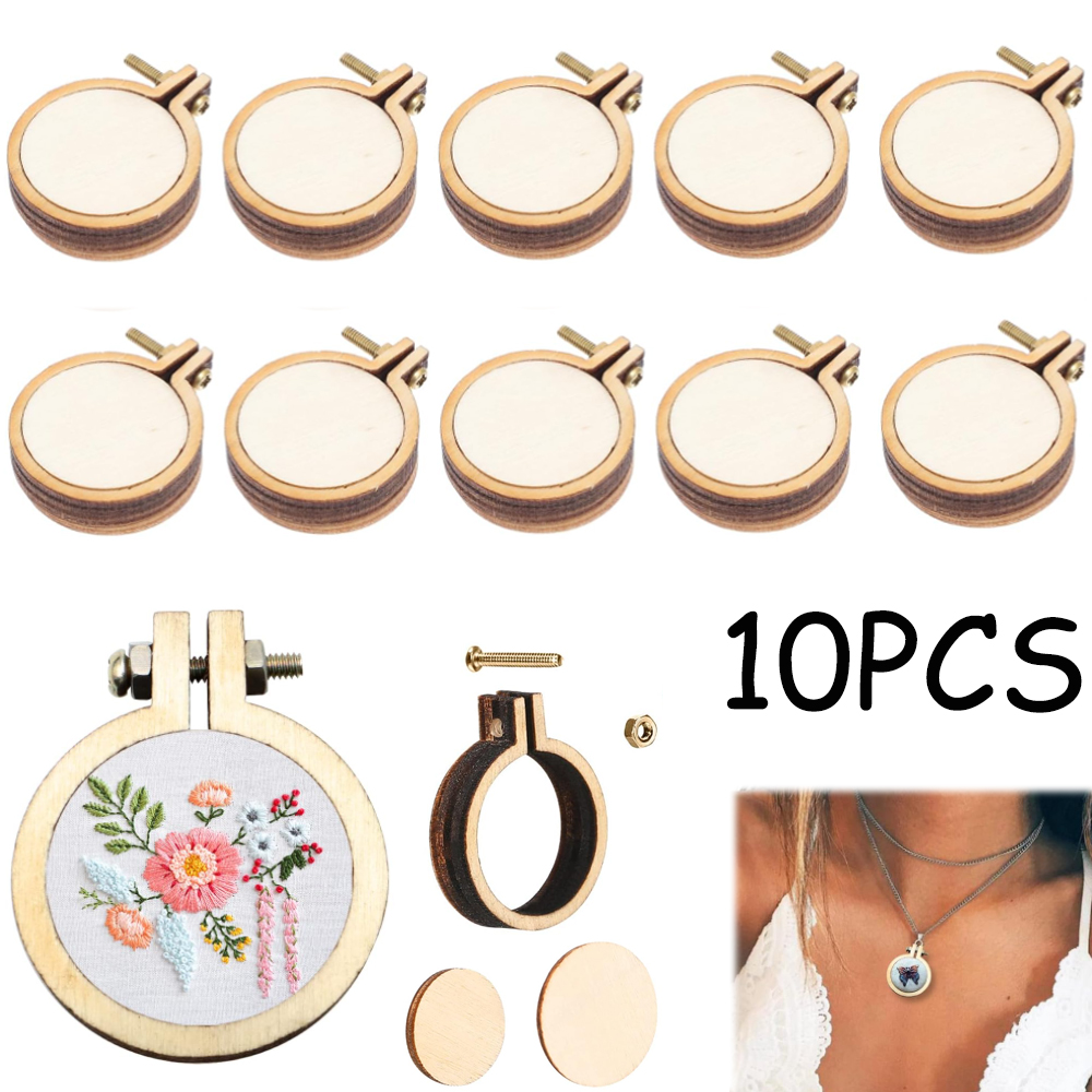 Stitch Marker Ring - 10 ピース/セット木製ミニ刺繍フープリングクロスステッチフレーム工芸品 DIY 針芸術生地絵画壁の装飾