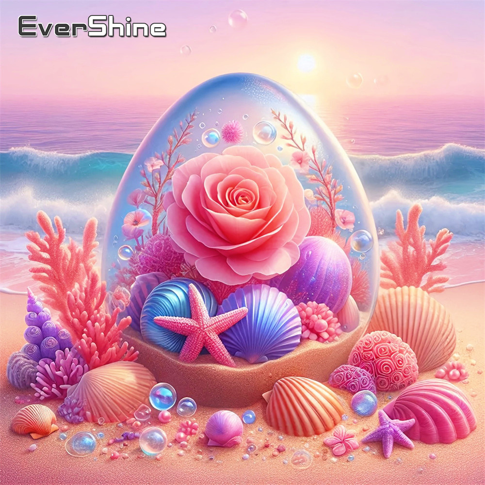 Embroidery Egg - EverShine ダイヤモンドペインティング海辺の風景フルドリル刺繍ローズラインストーン画像モザイクシェルエッグ DIY 手作り趣味