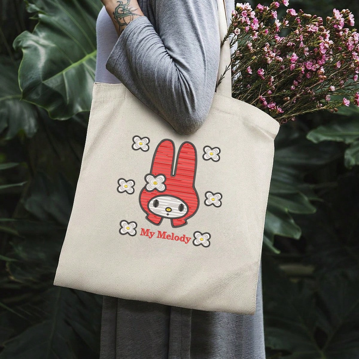 Embroidery Effect Canva - 1pc 多機能収納バッグ新プロセス模造刺繍効果漫画プリントキャンバスバッグ