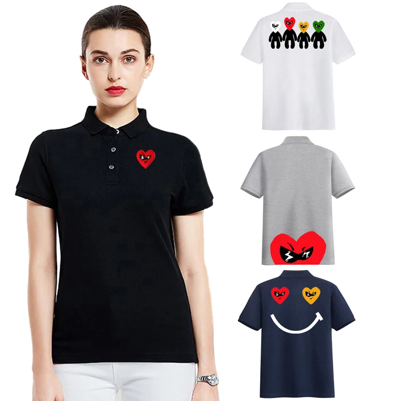 Embroidery Egg - 女性用半袖コットンTシャツ,半袖Tシャツ,ハートプリントのストレートTシャツ,赤いハートの刺embroidery