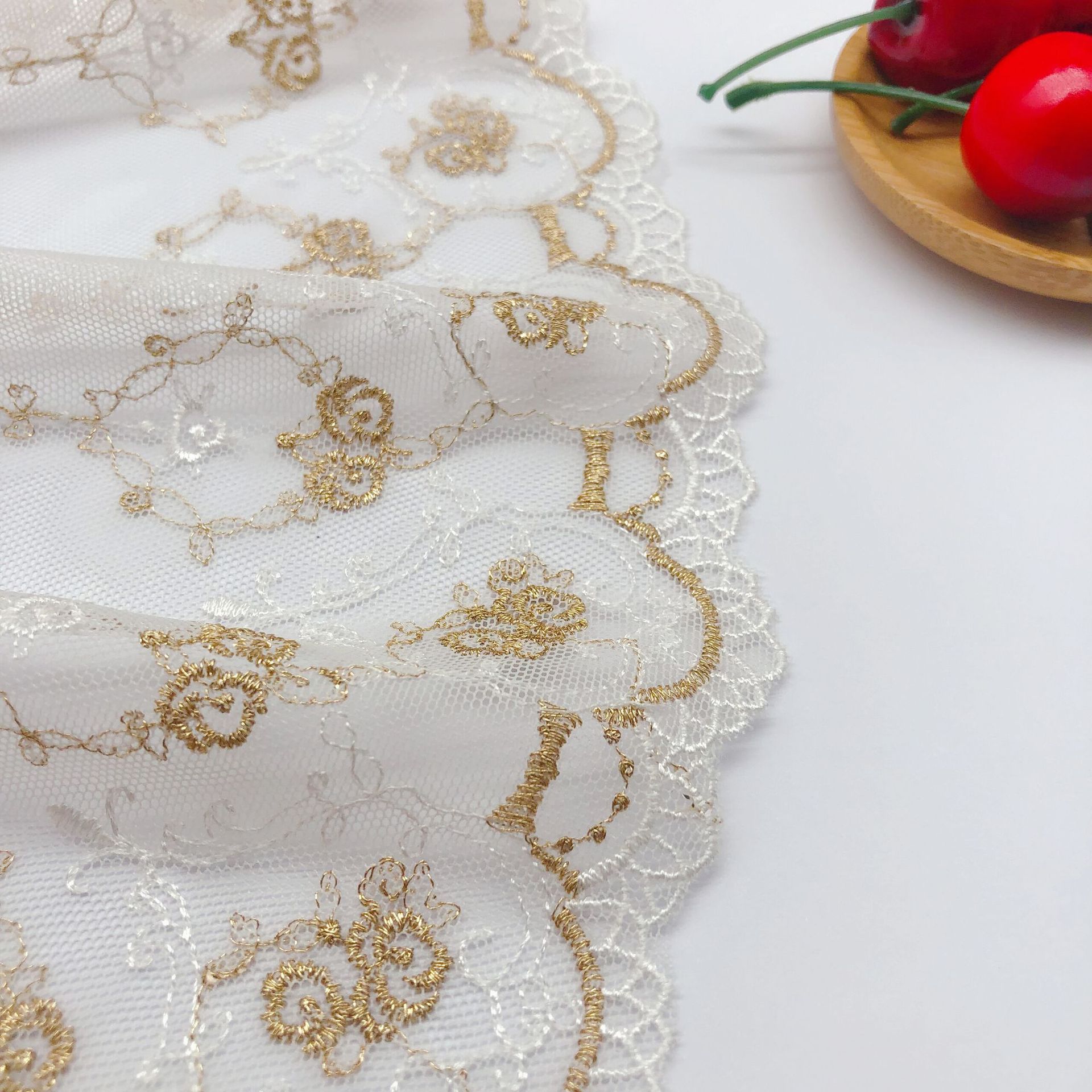 Embroidery Rose - 16.2 センチメートル幅メッシュ刺繍金糸ローズレース生地 DIY 結婚式のゴージャスなドレスロリータ服衣服アクセサリー