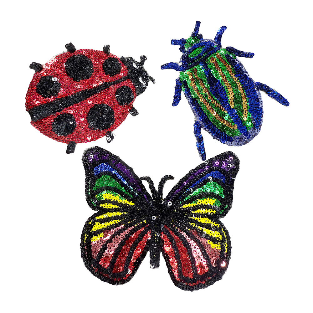 Embroidery Lady Bug - ワンピース テントウムシ 蝶 スパンコール刺繍ワッペン、衣類、バッグ、帽子、ジーンズの修理、DIYファッションアップリケ用アイロン接着