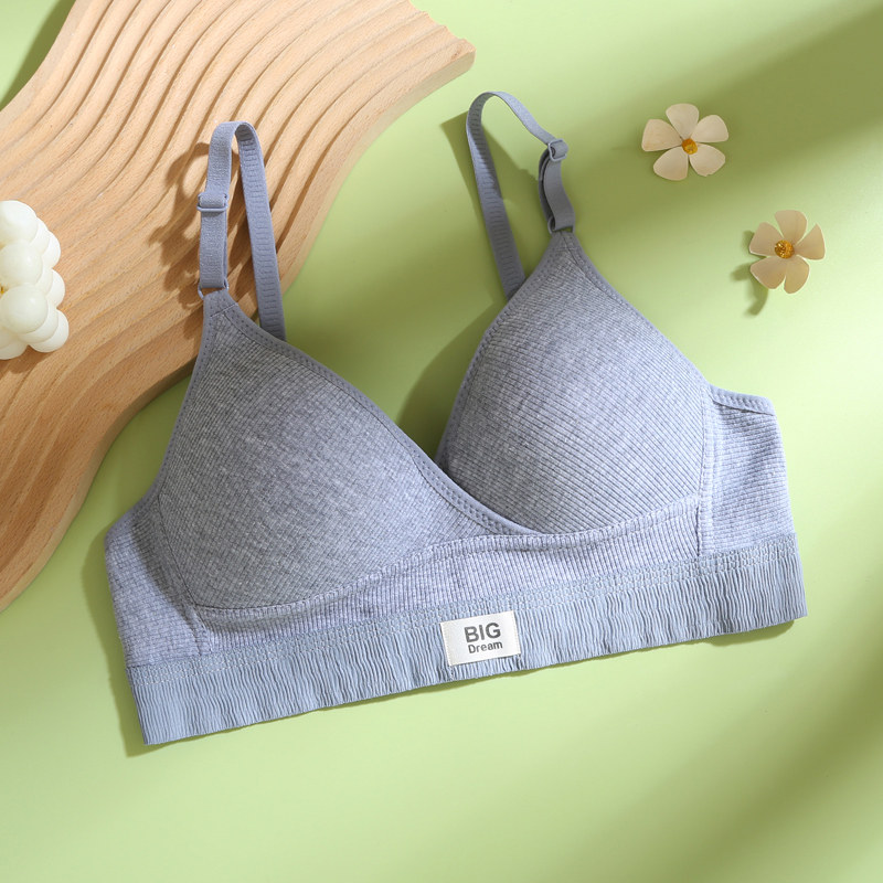 Embroidery Ai - フランス風の夏用薄手コットンブラ、プッシュアップ、ノンワイヤー、快適、サイドサポート、垂れ防止、女性用