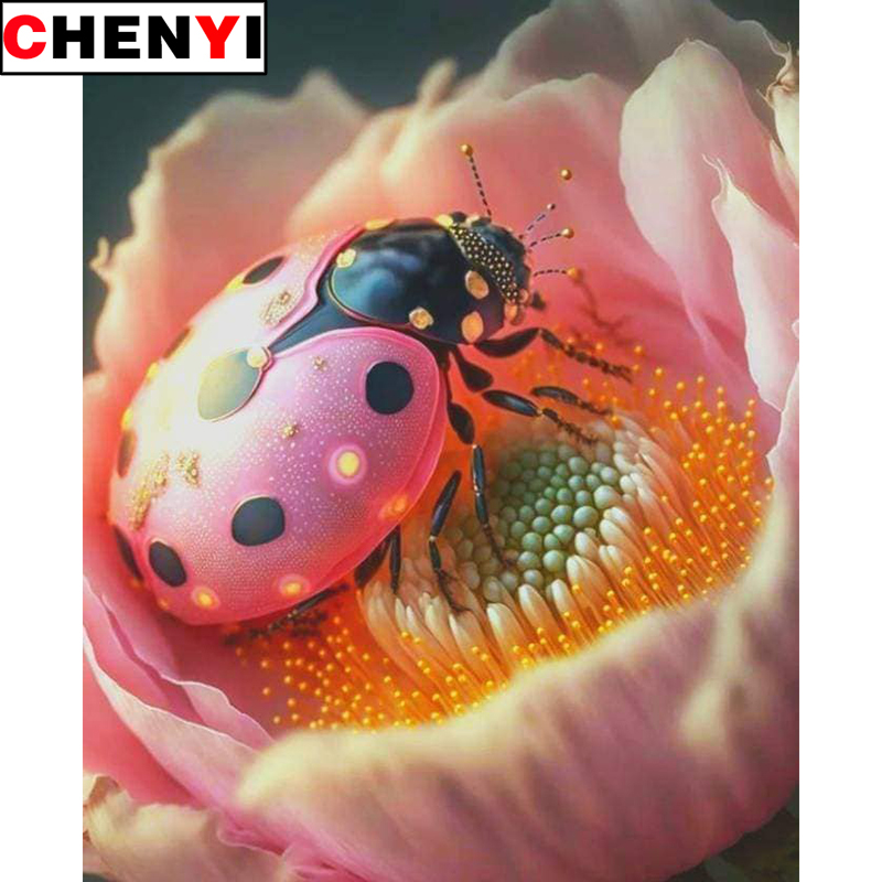 Embroidery Lady Bug - ダイヤモンド絵画の花のモチーフ,完全な5D刺painting,正方形のビーズの写真,ラインストーンの絵画,てんとう虫,家の装飾,子供へのギフト