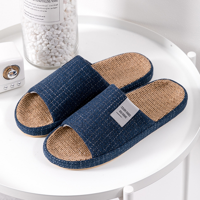 Embroidery Flat Shoes - メンズ通気性リネンスリッパ、四季対応室内静音、滑り止め寝室用フロアシューズ、ソフトスリッパ、ホーム滑り止めスリッパ