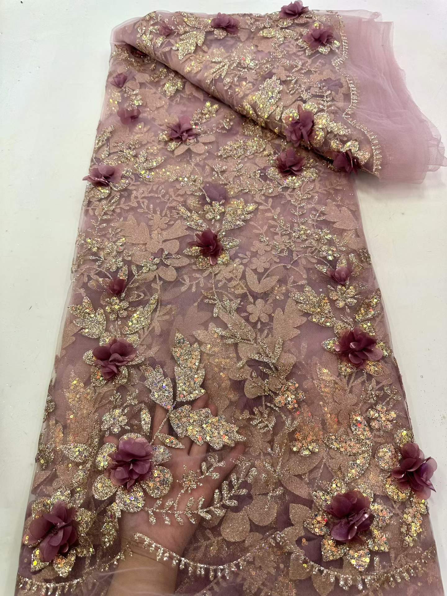 Embroidery Flower Pattern - アフリカレース生地刺繍スパンコールナイジェリアレース生地 3D 花 2026 高品質フレンチチュールレース生地ドレス用
