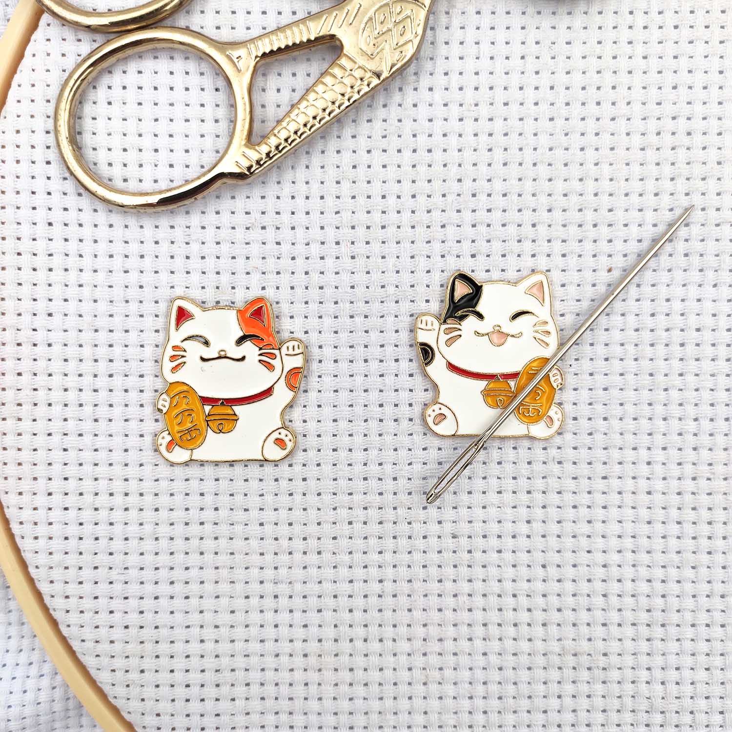 Needle Minder Magnet - Fortune Cats 磁気ニードルマインダー クロスステッチセット 縫製マグネット ニードルキーパー