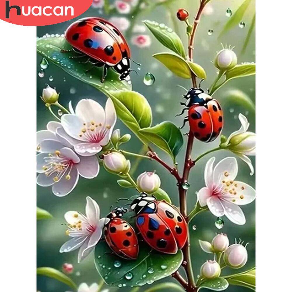 Embroidery Lady Bug - ダイヤモンド絵画Huacan-5d,家の装飾,動物,カエル,植物,フルスクエア,抽象的な色,DIY