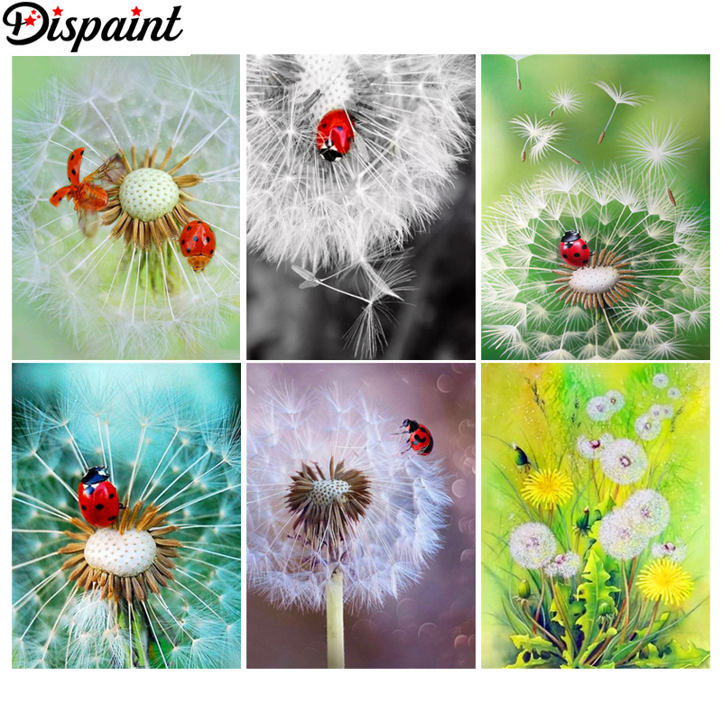 Embroidery Lady Bug - Dispaint DIY ダイヤモンド絵画「タンポポてんとう虫」フルドリルスクエアラウンドダイヤモンド刺繍 5D クロスステッチ装飾ホーム