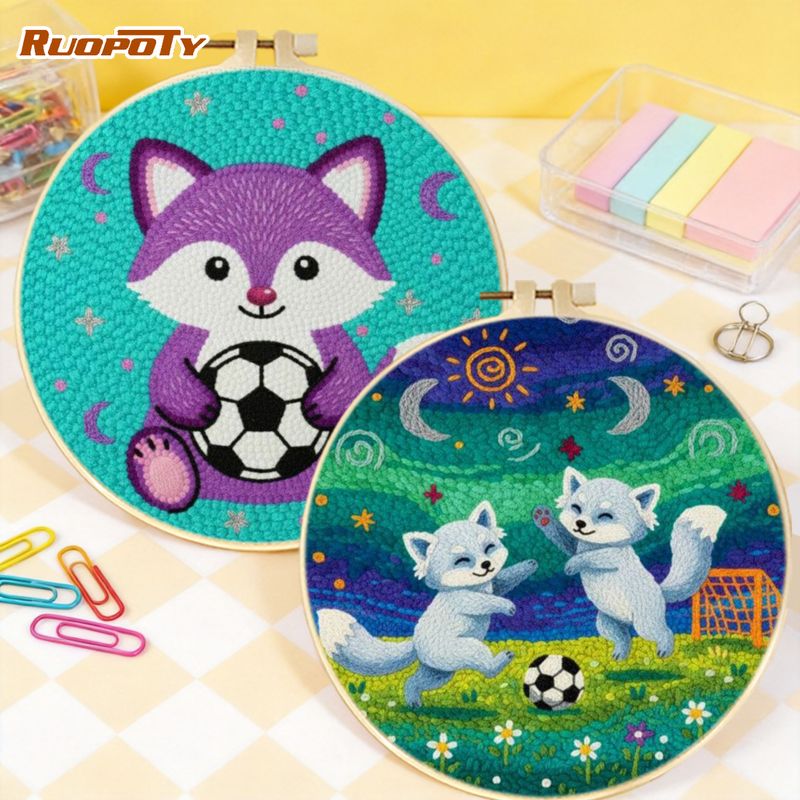 Embroidery Ideas For Bags - RUOPOTY ハリネズミフットボールパンチニードルキット手作りDIYアイデア動物完全パンチニードルキット画材DIYクラフト