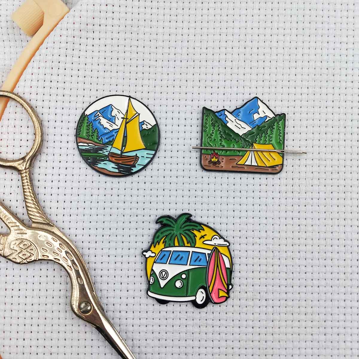 Needle Minder Magnet - 風景画ニードルマインダー、自然風景磁気ニードルホルダー（クロスステッチ用）、ニードルキーパーエナメル刺繍アクセサリー