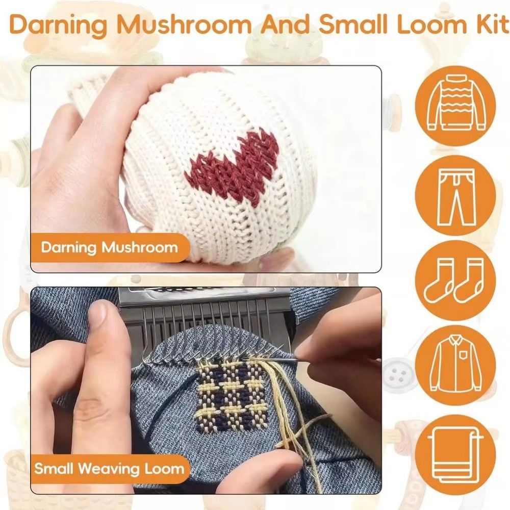 Embroidery Egg - DIY クラフト靴下修理キット卵/キノコ型織機編み物パッチ修復ツール木製ベースポータブル織機キット