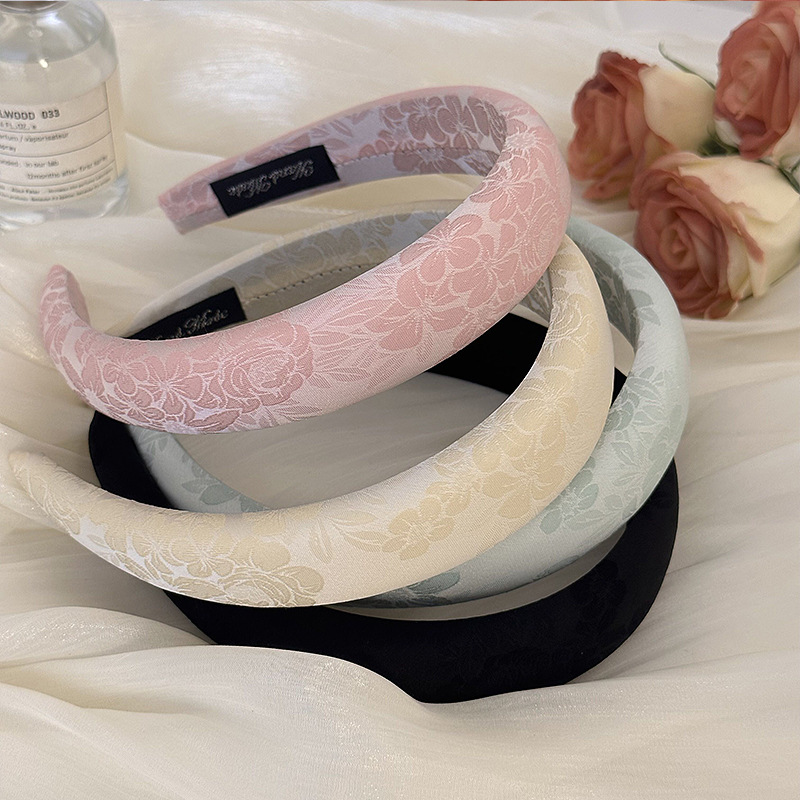 Embroidery Rose - 女性のための花の刺flowerが付いたヘッドバンド、エレガントなヘッドバンド、無地のヘッドバンド、滑り止め、プレーンな色、花、ファッション