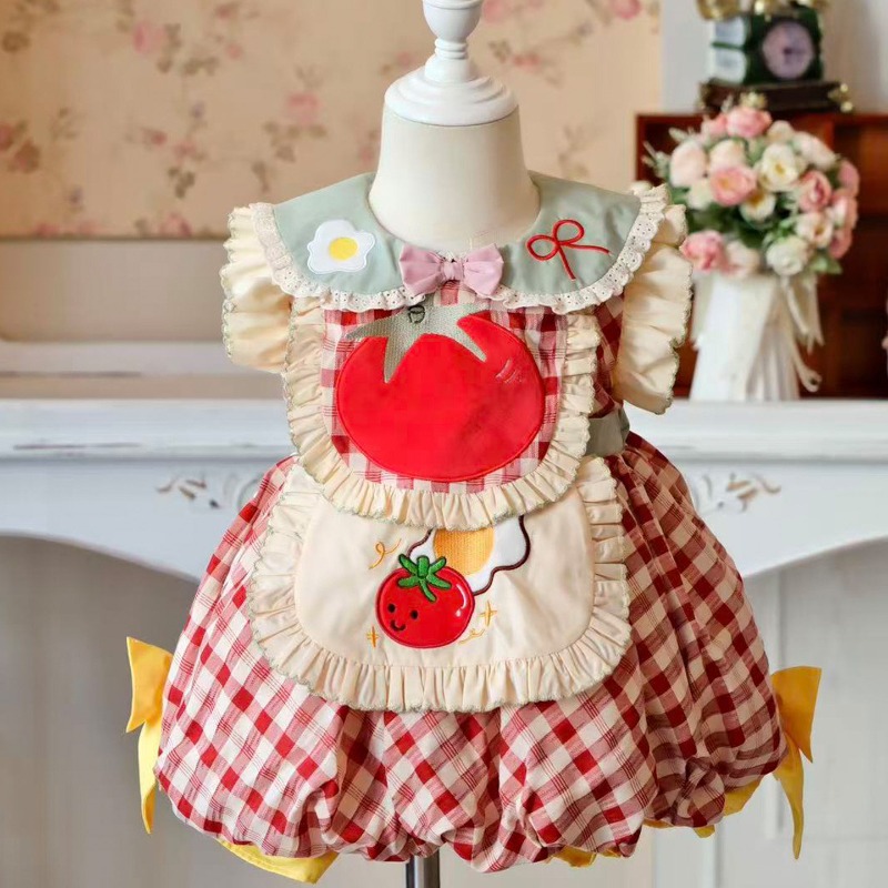コテージコアキッズロリータドレス赤いチェック柄トマト目玉焼き - Embroidery Egg のレビューと価格