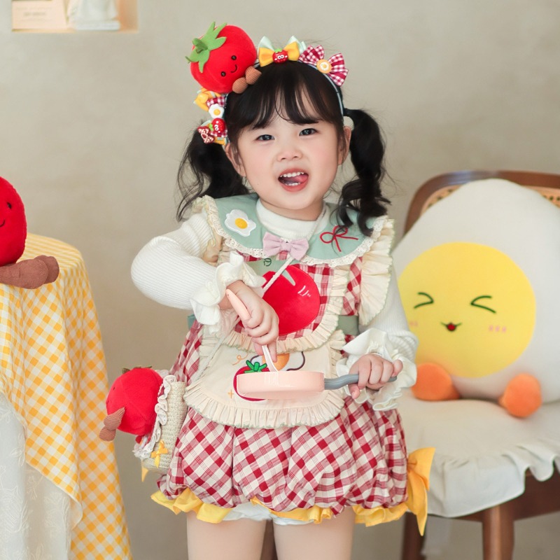 コテージコアキッズロリータドレス赤いチェック柄トマト目玉焼き - Embroidery Egg のレビューと価格