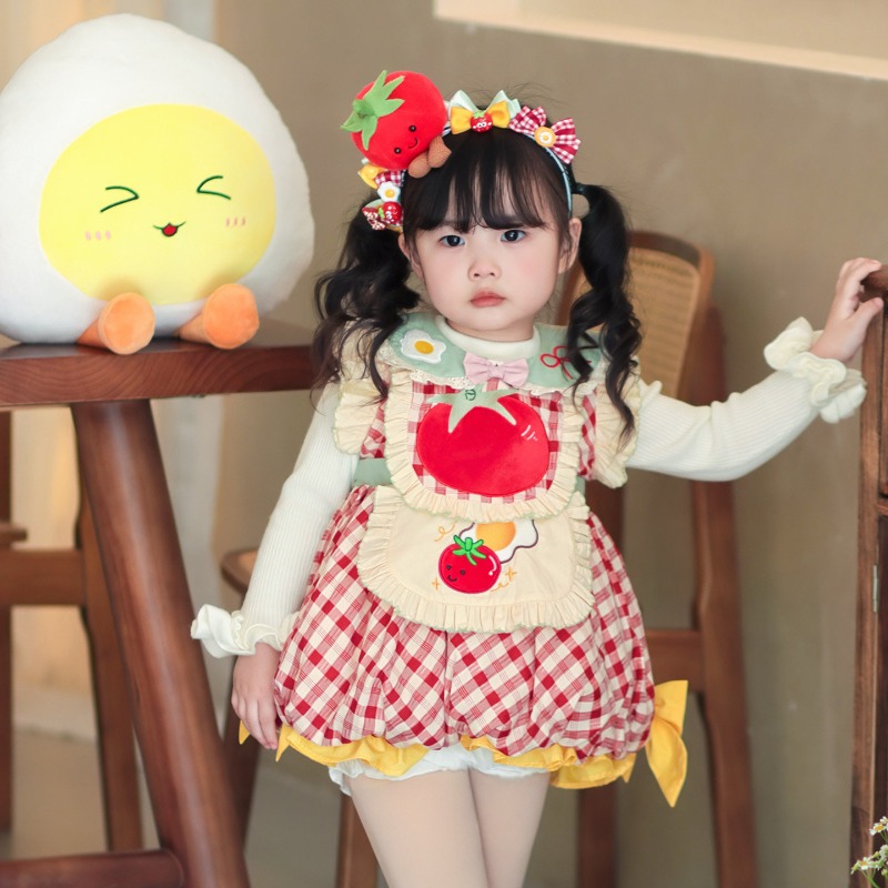 コテージコアキッズロリータドレス赤いチェック柄トマト目玉焼き - Embroidery Egg のレビューと価格
