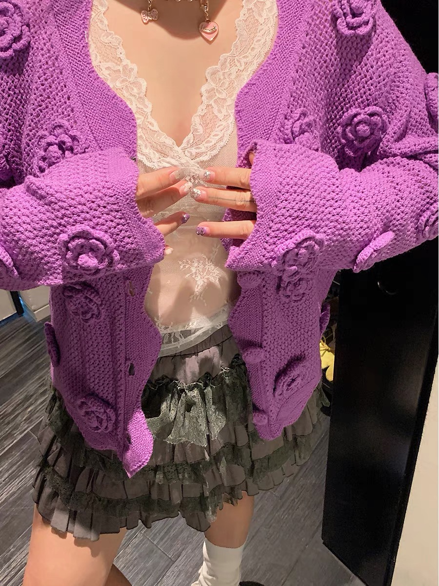 3D ホワイトローズ花中空アウトカーディガンセーター 202 - Embroidery Rose のレビューと価格