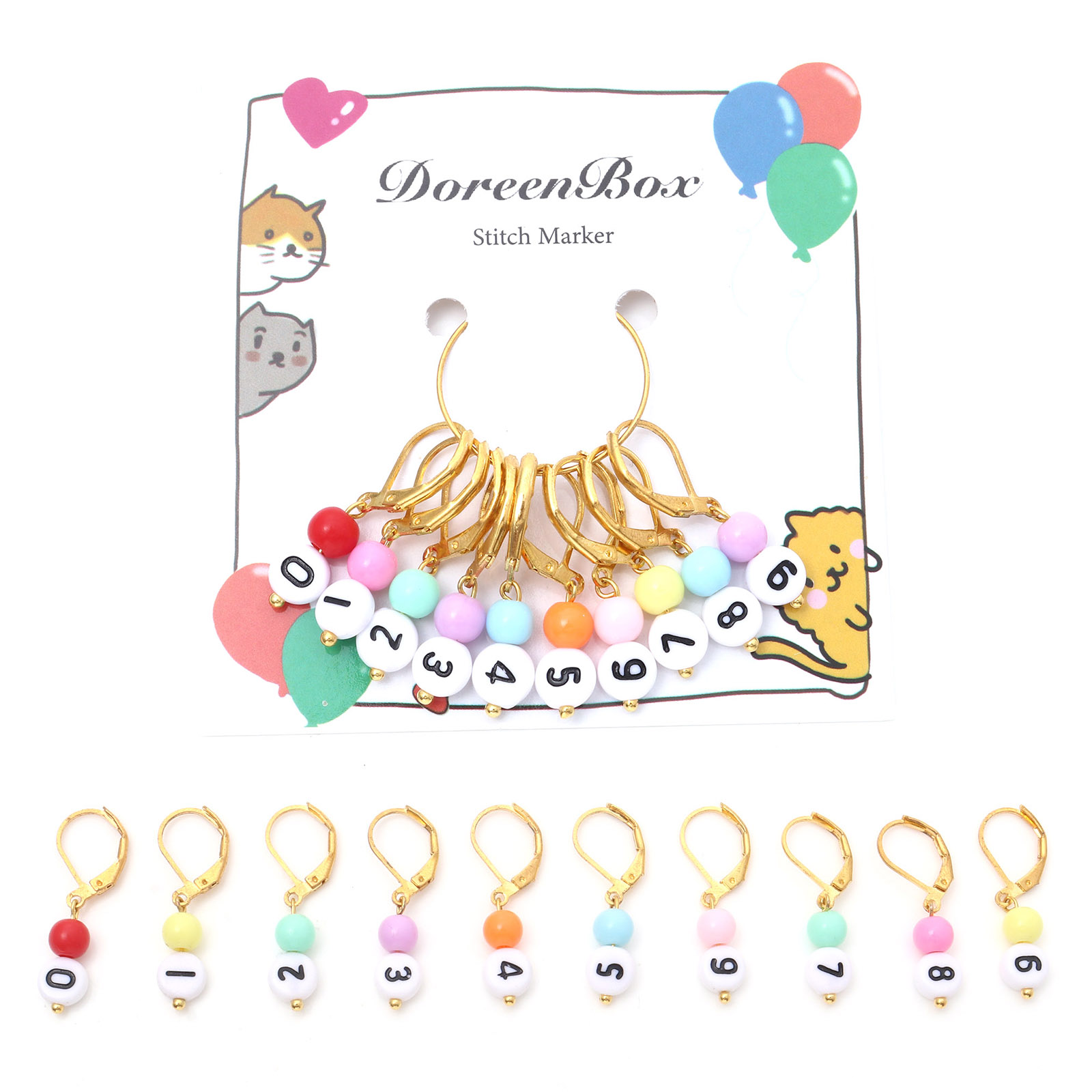 1セット (10ピース/セット) 銅とアクリルの編み物マーカ - Stitch Marker Ring のレビューと価格