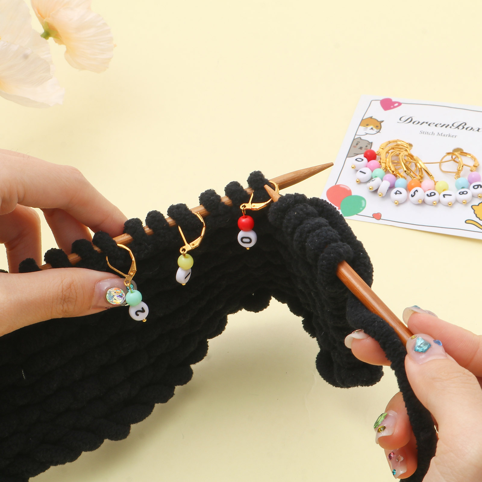 1セット (10ピース/セット) 銅とアクリルの編み物マーカ - Stitch Marker Ring のレビューと価格
