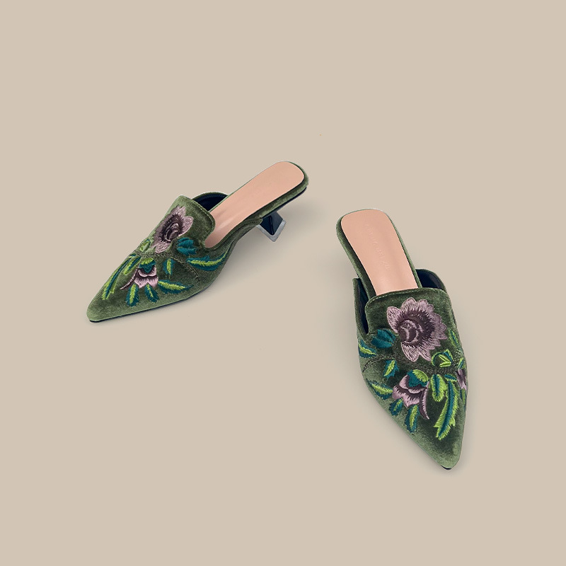 刺繍ベロア女性用シューズ、女性用スリッパデザインミュール、女 - Embroidery Design Free のレビューと価格
