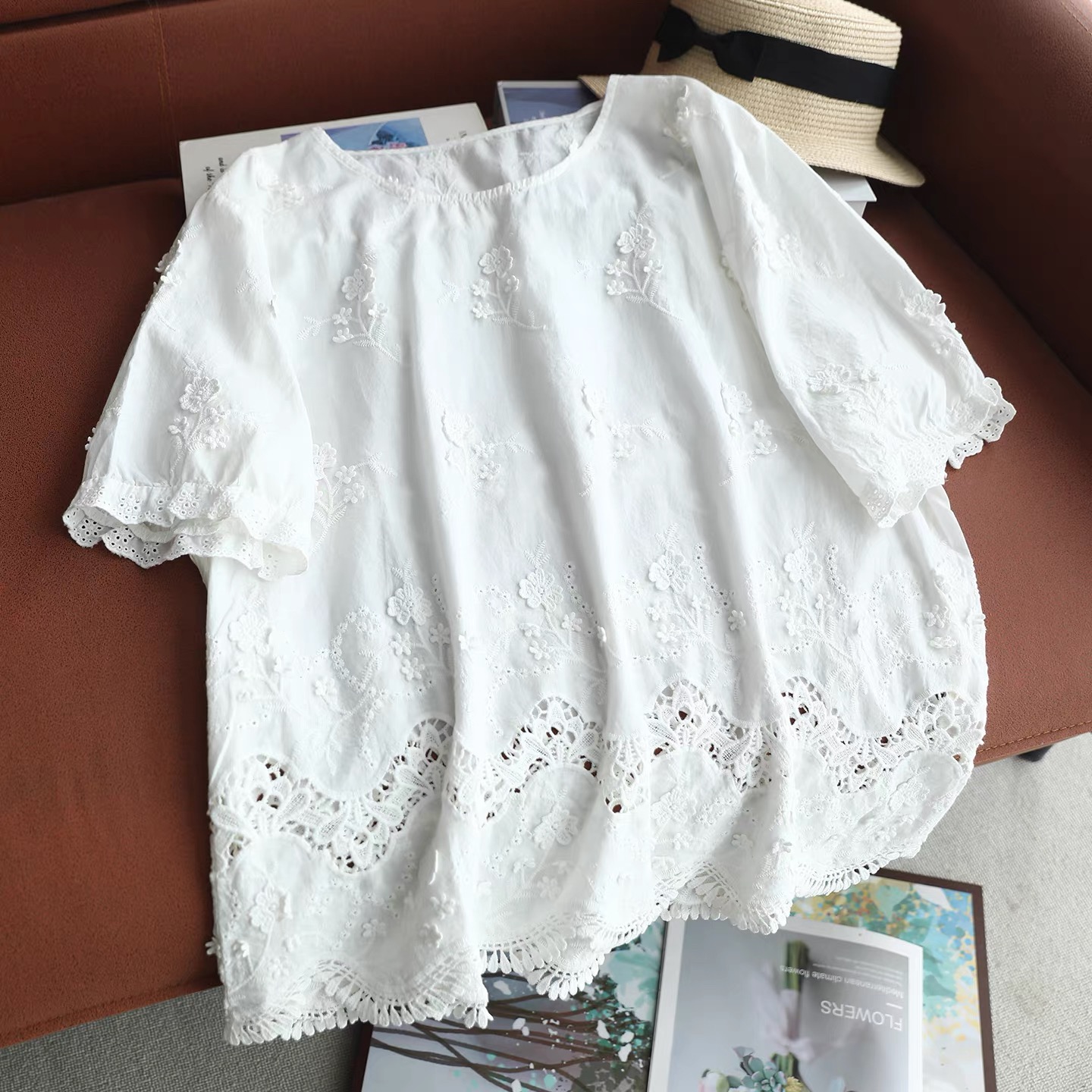 2026年女性用ヴィンテージホワイトコットンアイレットシャツ - Embroidery Eyelet のレビューと価格
