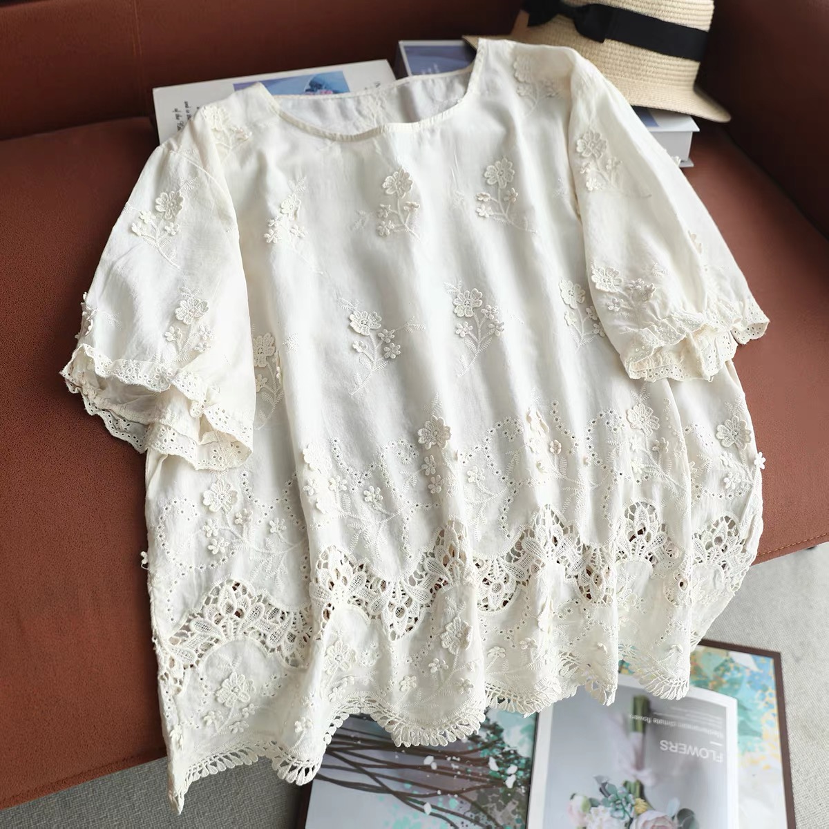 2026年女性用ヴィンテージホワイトコットンアイレットシャツ - Embroidery Eyelet のレビューと価格