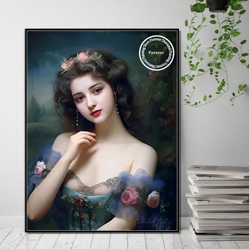 現代の AI アートダイヤモンド塗装美しい女性の花帽子ポート - Embroidery Ai のレビューと価格