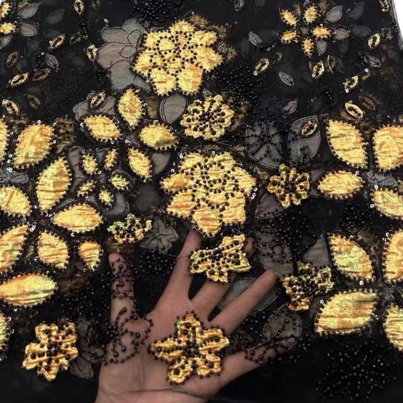 高級フランス製アップリケ刺繍レース生地、アフリカの手作りビー - Embroidery Ai のレビューと価格