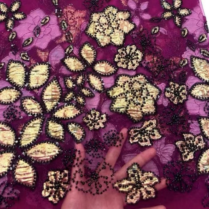 高級フランス製アップリケ刺繍レース生地、アフリカの手作りビー - Embroidery Ai のレビューと価格