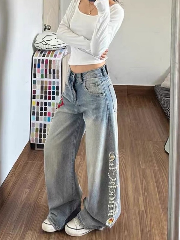 レトロハイウエストワイドレッグデニムパンツ レディース 夏新 - Embroidery Ai のレビューと価格