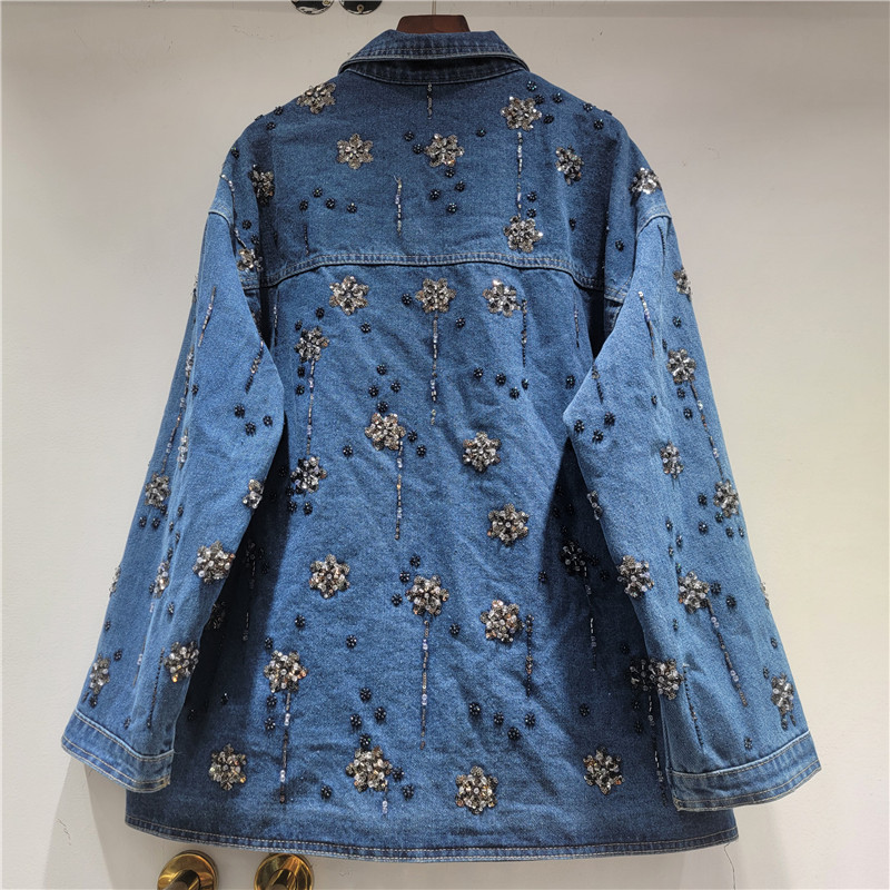 SuperAen 刺繍入りフレアフラワーポロカラーデニムジャ - Embroidery Flower Pattern のレビューと価格