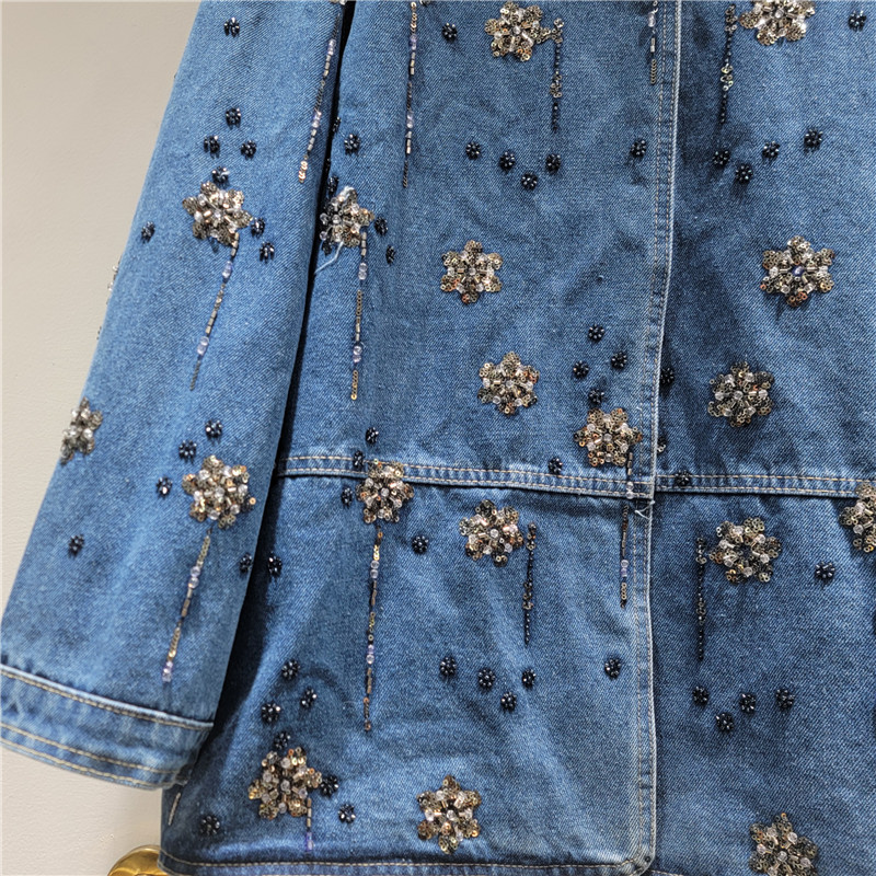 SuperAen 刺繍入りフレアフラワーポロカラーデニムジャ - Embroidery Flower Pattern のレビューと価格