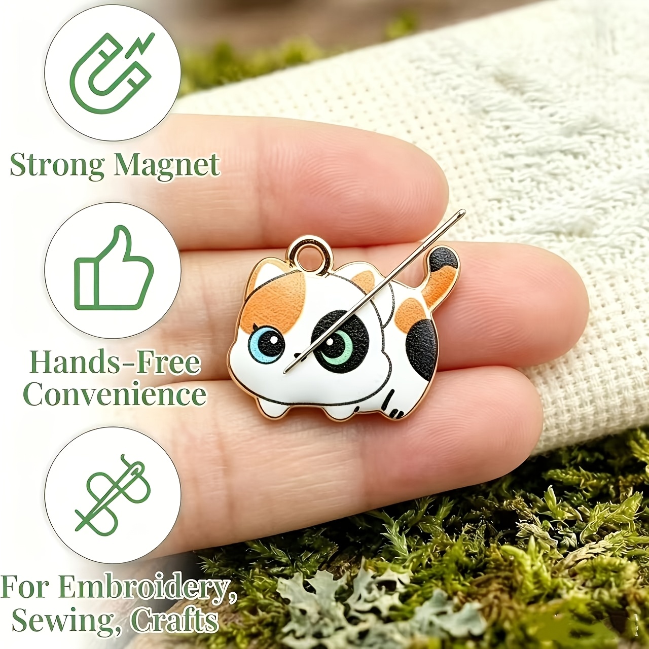 1個入り猫型磁気針ホルダー、針と糸の両用、かわいい裁縫刺繍用 - Needle Minder Magnet のレビューと価格