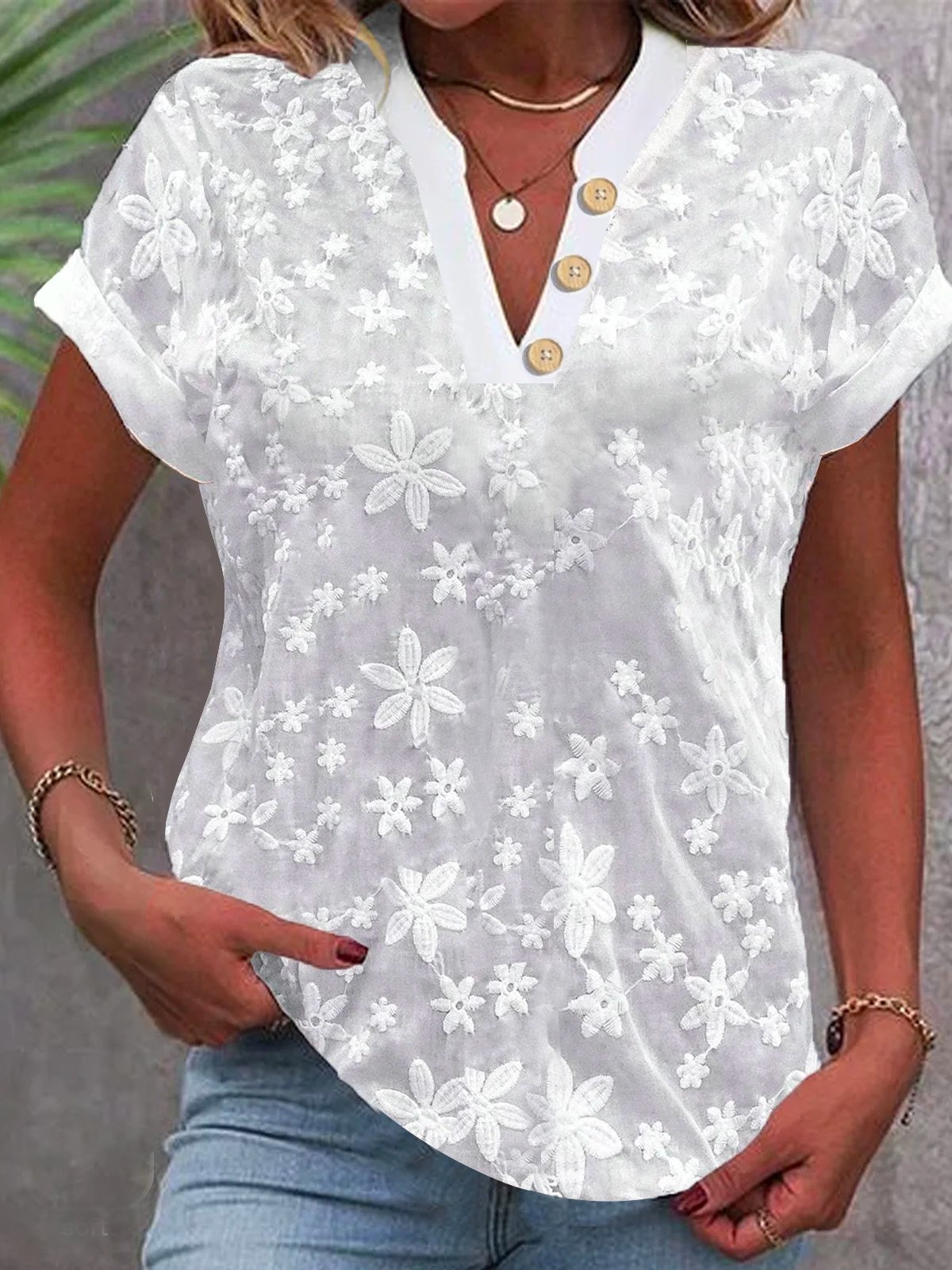 女性用クロップドホワイトレースブラウス、アイレットカット刺t - Embroidery Eyelet のレビューと価格