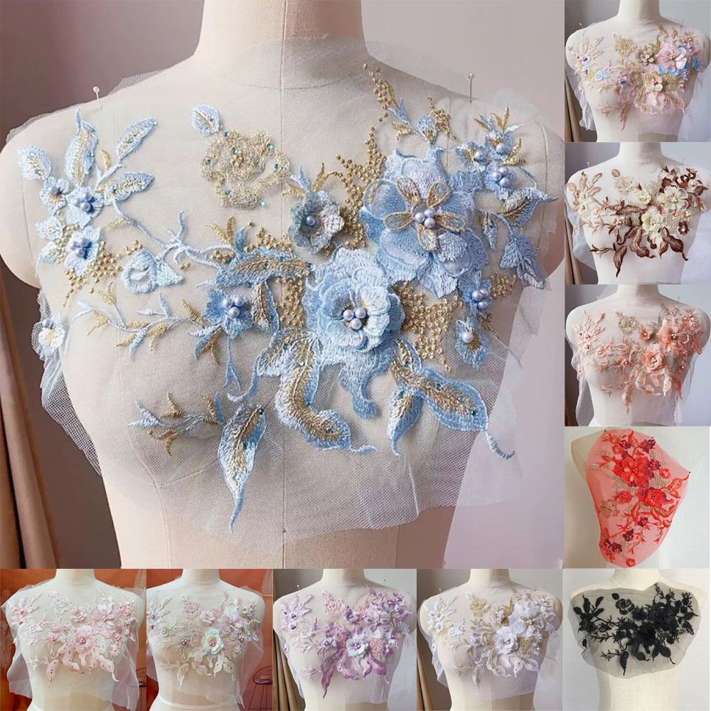 3D 花ビーズレース生地アップリケ刺繍縫製パッチ結婚式のイブ - Embroidery Flower Pattern のレビューと価格