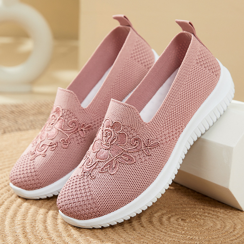 花刺繍ニットメッシュスリッポンシューズ女性通気性ノンスリップ - Embroidery Handicraft のレビューと価格