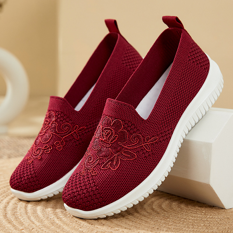 花刺繍ニットメッシュスリッポンシューズ女性通気性ノンスリップ - Embroidery Handicraft のレビューと価格