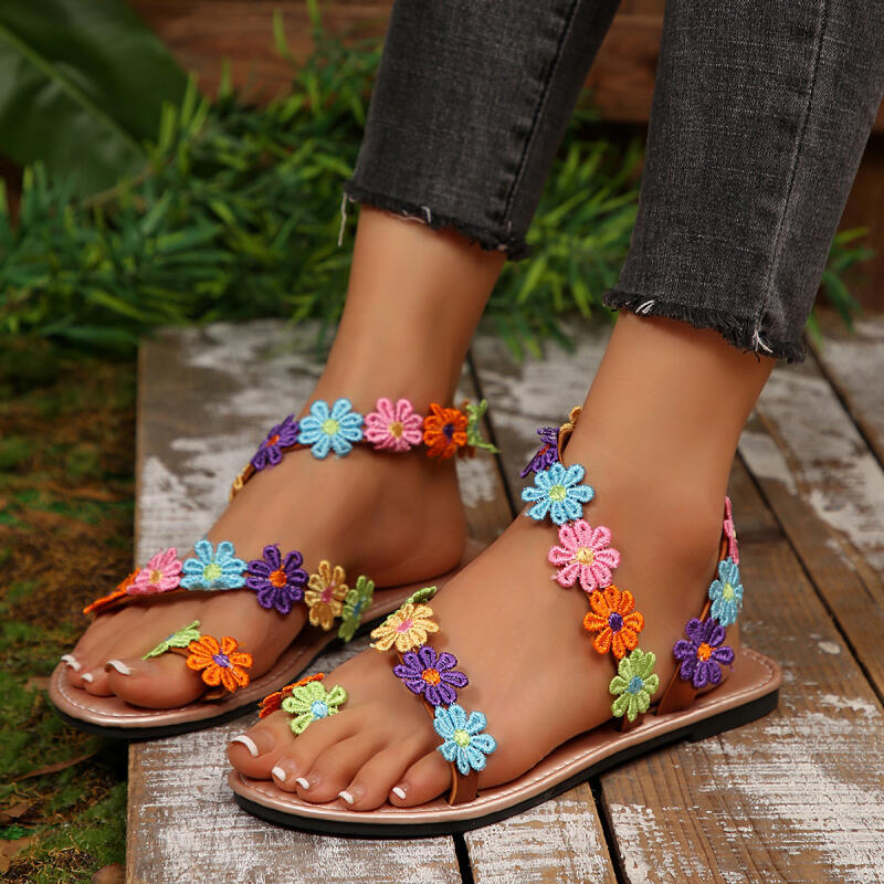 ボヘミアン刺繍フラワーデザイナーサンダル レディース 夏 2 - Embroidery Design Free のレビューと価格