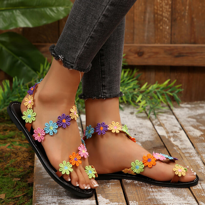 ボヘミアン刺繍フラワーデザイナーサンダル レディース 夏 2 - Embroidery Design Free のレビューと価格