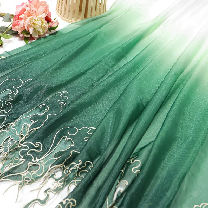 中国風刺繍蓮の葉グラデーション生地 DIY 漢服ドレススカー - Embroidery Design Free のレビューと価格
