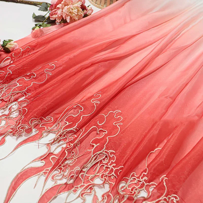 中国風刺繍蓮の葉グラデーション生地 DIY 漢服ドレススカー - Embroidery Design Free のレビューと価格