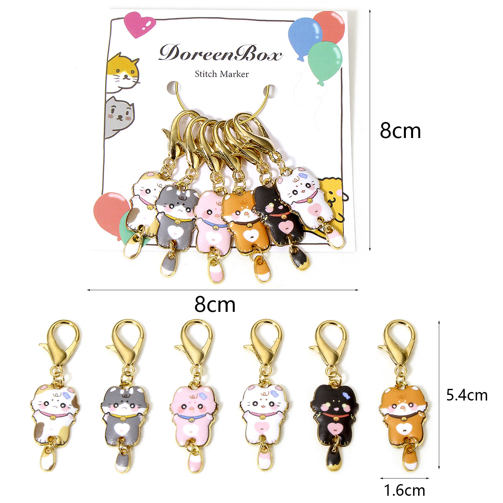 6個/セット 編み物用ステッチマーカー 漫画猫アニマル柄 マ - Stitch Marker Ring のレビューと価格
