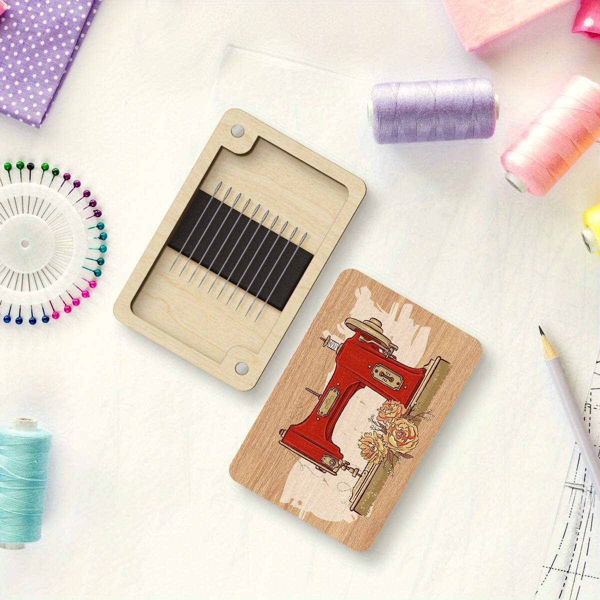 木製磁気バックル付き裁縫針箱 – 装飾的なデスク収納、針と糸 - Needle Minder Magnet のレビューと価格