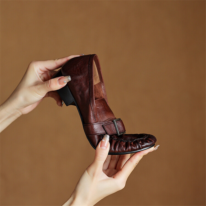 女性用本革モカシン,丸いつま先の靴,プリーツパンプス,厚手の - Embroidery Flat Shoes のレビューと価格