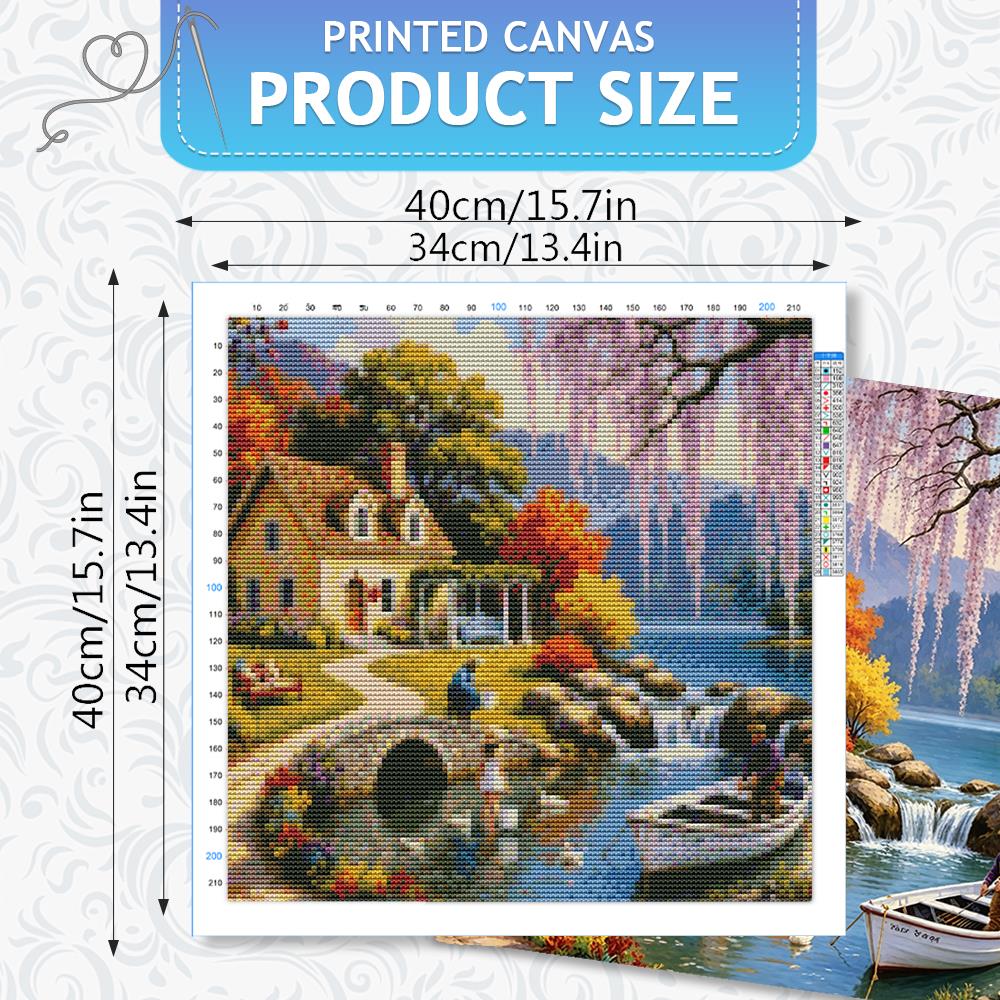 HUACAN 11CT クロスステッチハウス風景刺繍キット山 - Embroidery Guide Paper のレビューと価格