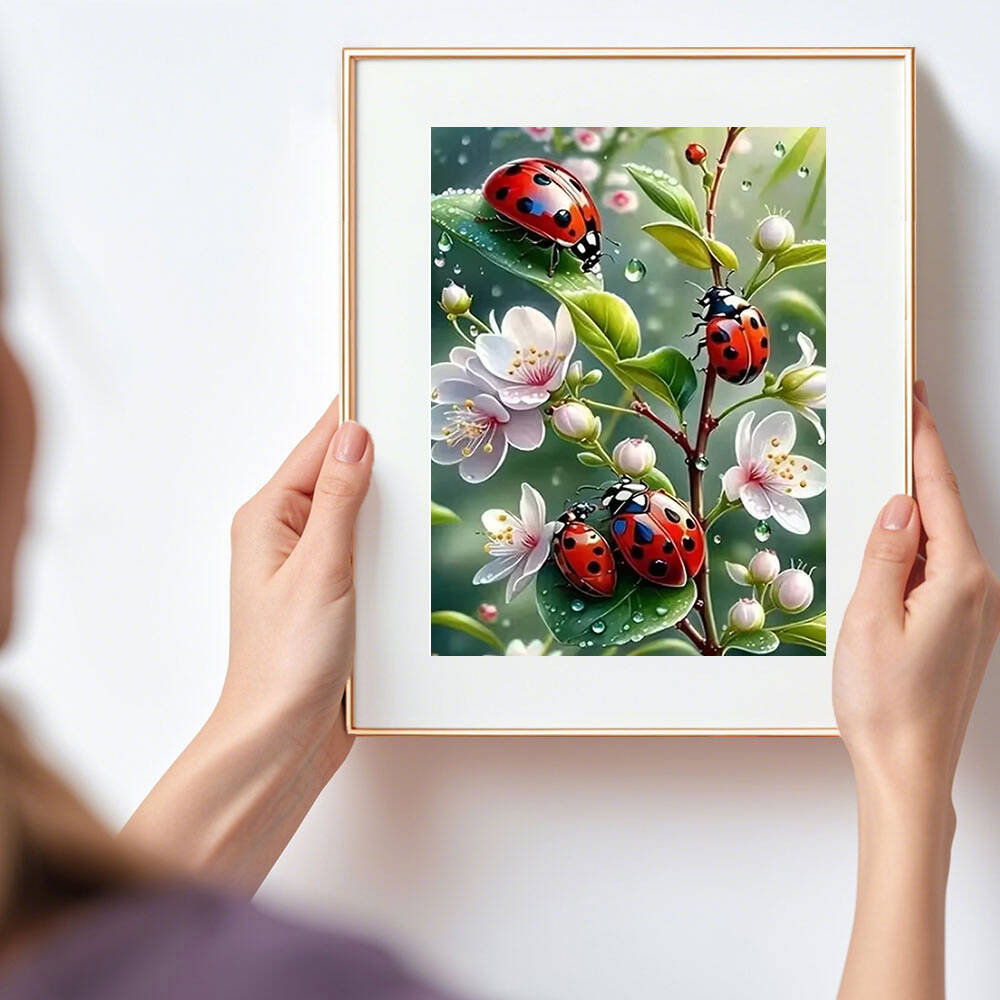 ダイヤモンド絵画Huacan-5d,家の装飾,動物,カエル, - Embroidery Lady Bug のレビューと価格