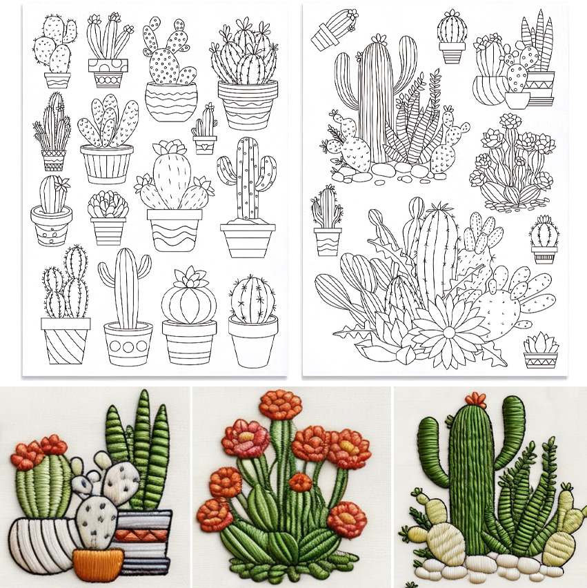 48個入りサボテン刺繍セルフ接着キット、水溶性安定剤刺繍パタ - Embroidery Flower Pattern のレビューと価格