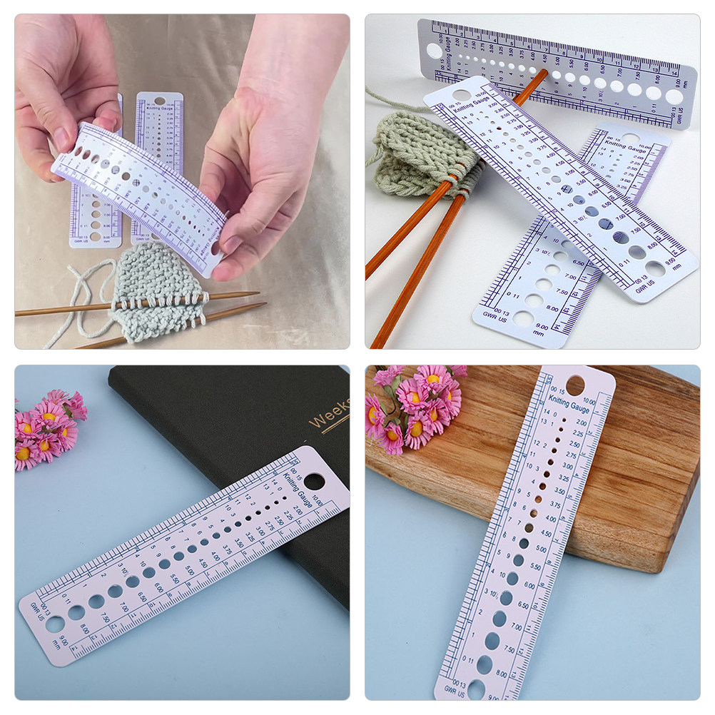 6 個の編み物ゲージ定規プロフェッショナル針測定ツールかぎ針 - Embroidery Handicraft のレビューと価格